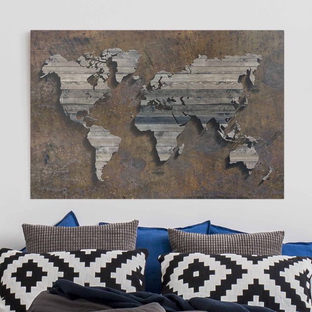 Kök dekoration Wooden Grid World Map