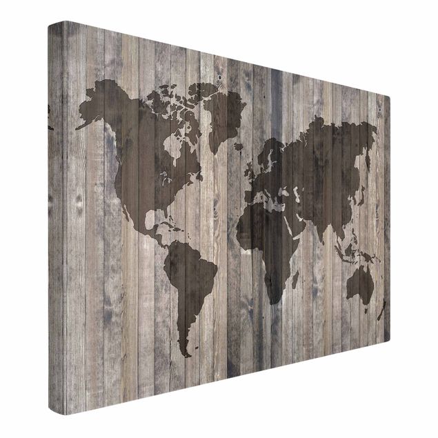 Canvastavlor världskartor Wood World Map