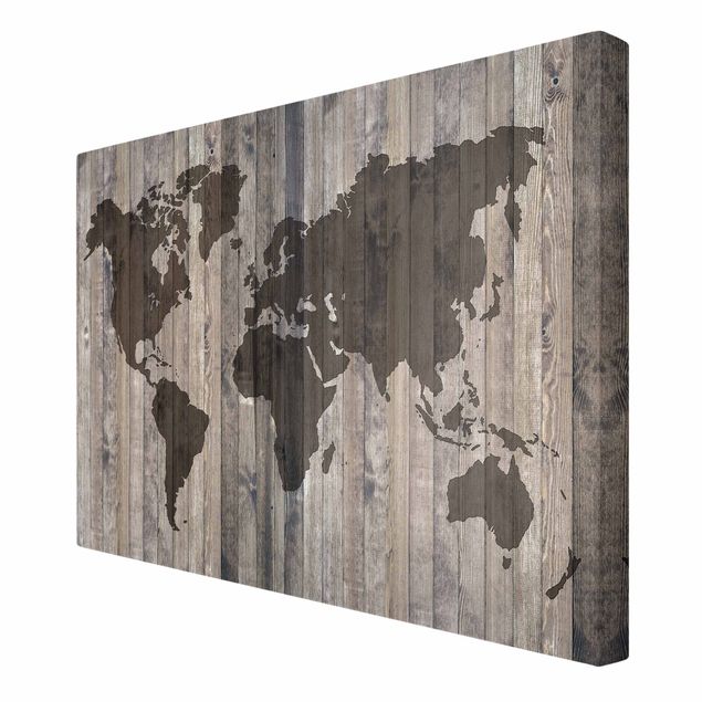 Canvastavlor Wood World Map