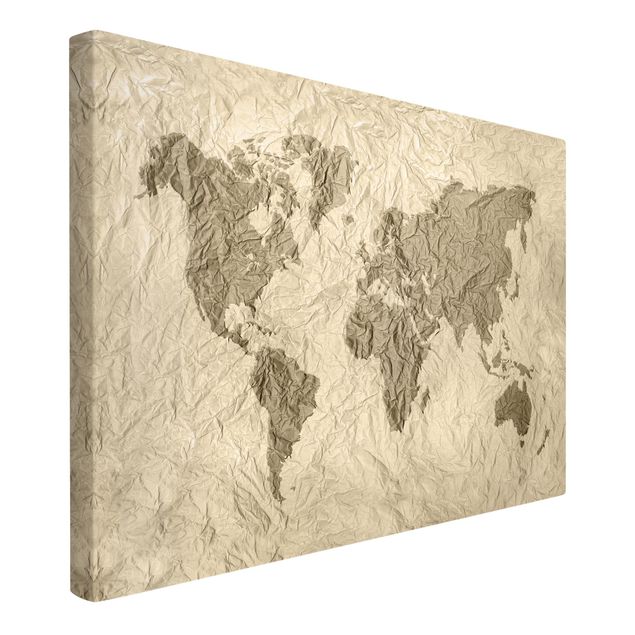 Canvastavlor världskartor Paper World Map Beige Brown