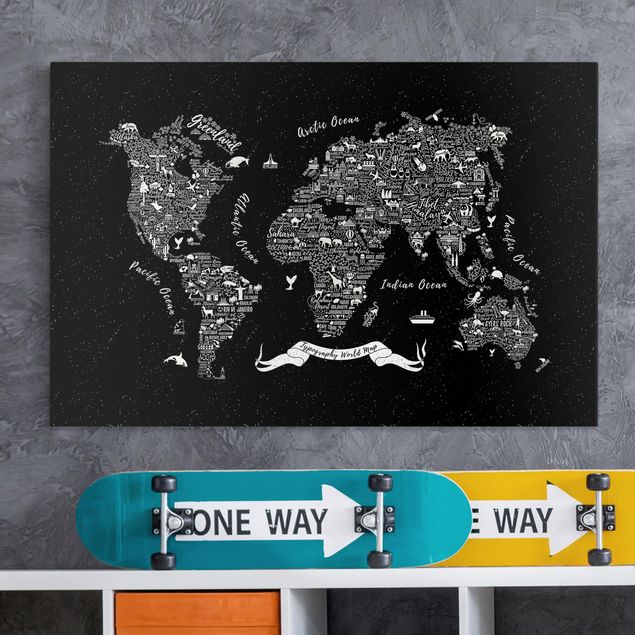 Kök dekoration Typography World Map Black