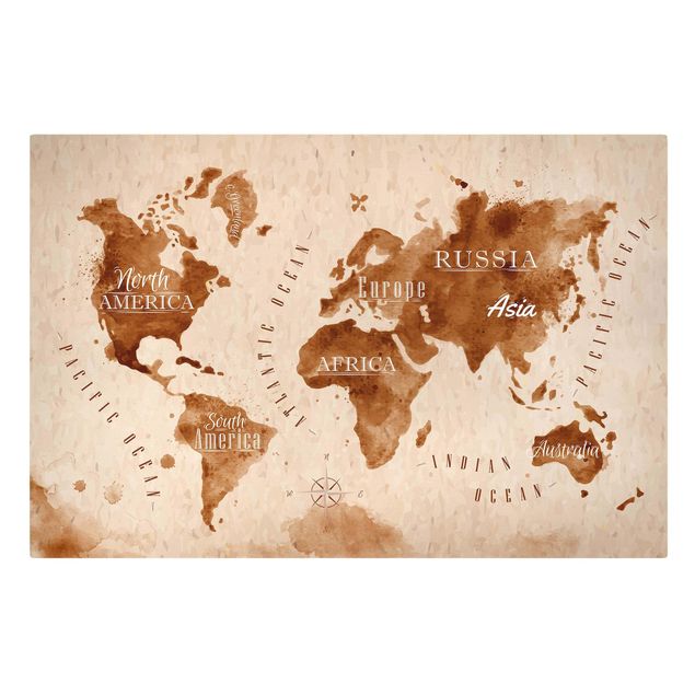 Tavlor brun World Map Watercolour Beige Brown