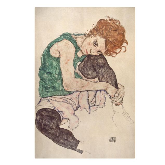 Canvastavlor konstutskrifter Egon Schiele - Sitting Woman With A Knee Up