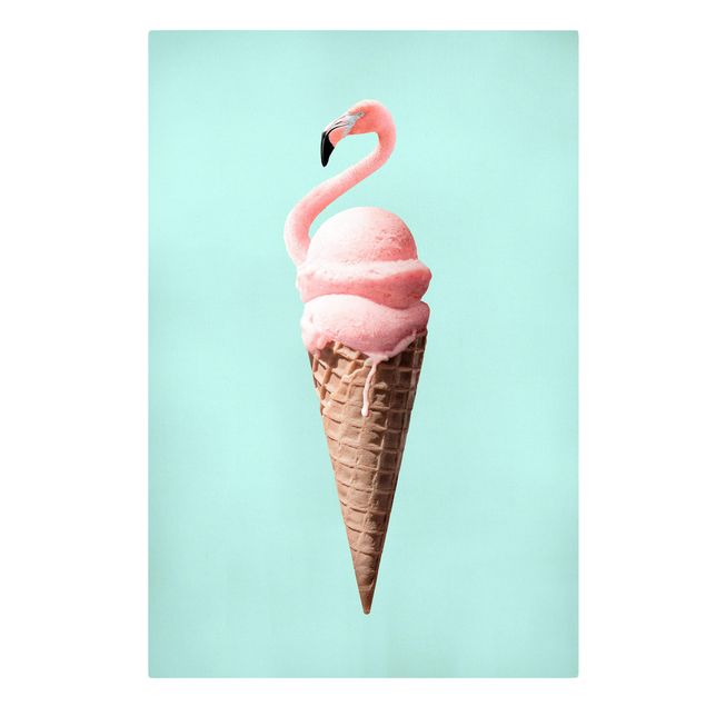 Canvastavlor djur Ice Cream Cone With Flamingo