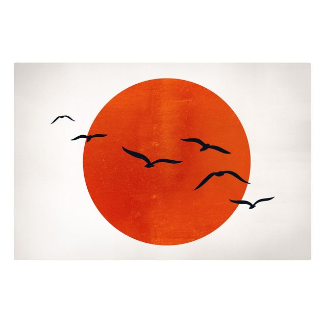 Canvastavlor konstutskrifter Flock Of Birds In Front Of Red Sun I