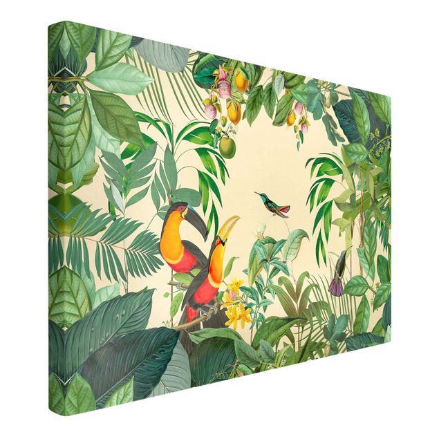 Canvastavlor blommor  Vintage Collage - Birds In The Jungle