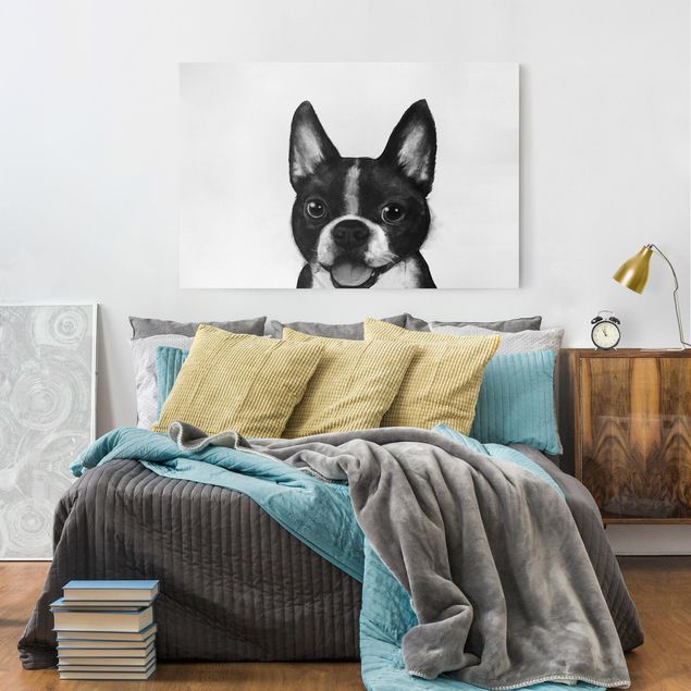 Canvastavlor hundar Illustration Dog Boston Black And White Painting