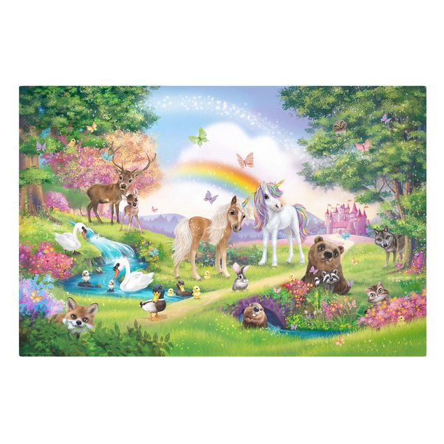 Tavlor färgglada Enchanted Forest With Unicorn