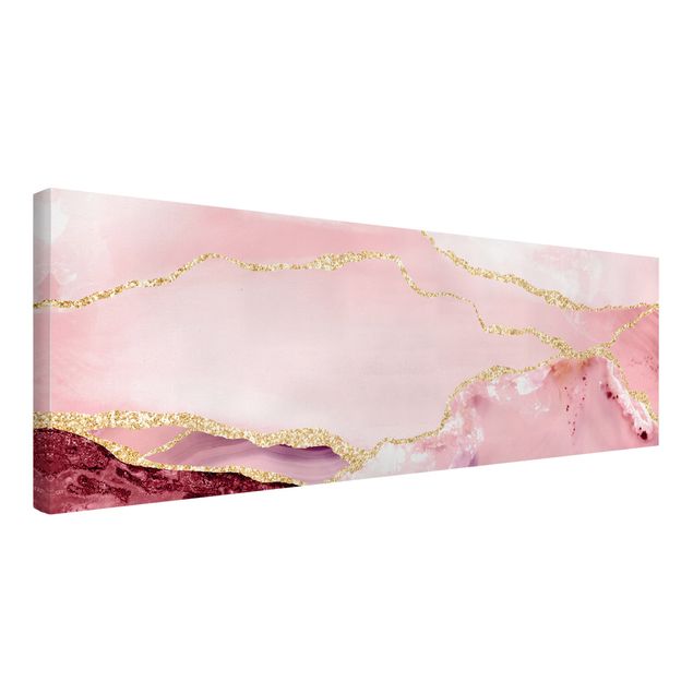 Tavlor bergen Abstract Mountains Pink With Golden Lines