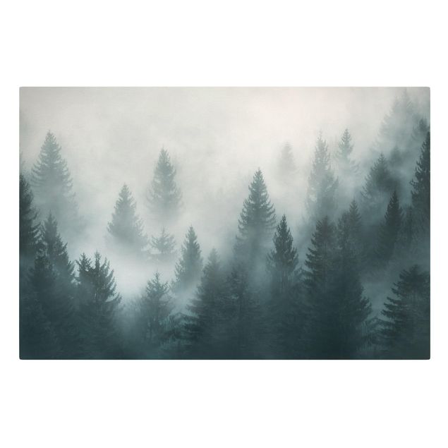 Canvastavlor skogar Coniferous Forest In Fog