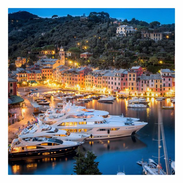 Tavlor arkitektur och skyline Night Time In The Harbour Of Portofino