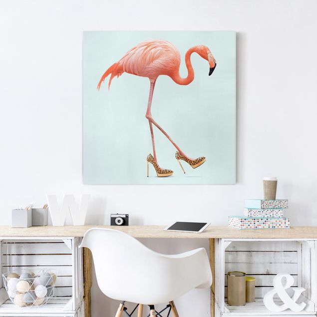Canvastavlor fåglar Flamingo With High Heels