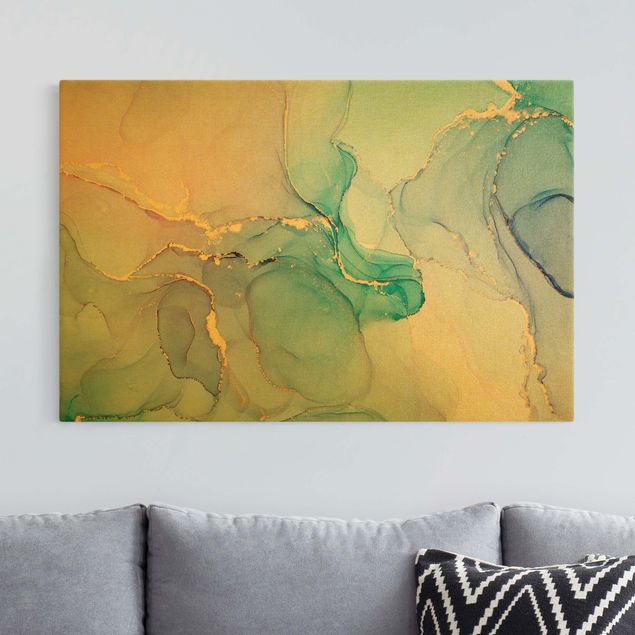 Leinwand Gold Watercolour Pastel Turquoise With Gold