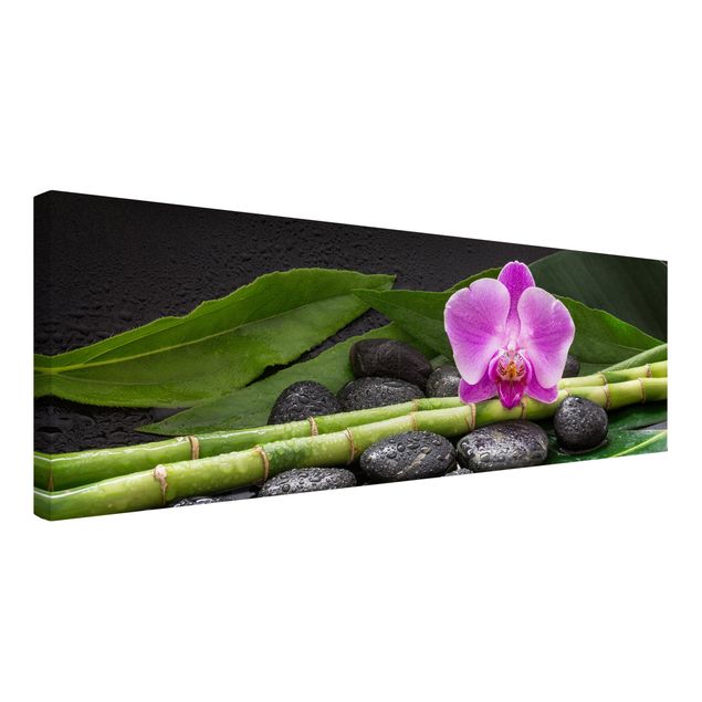Canvastavlor bambu Green Bamboo With Orchid Flower