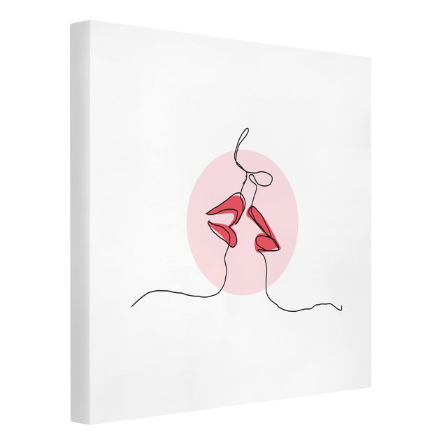 Canvastavlor abstrakt Lips Kiss Line Art