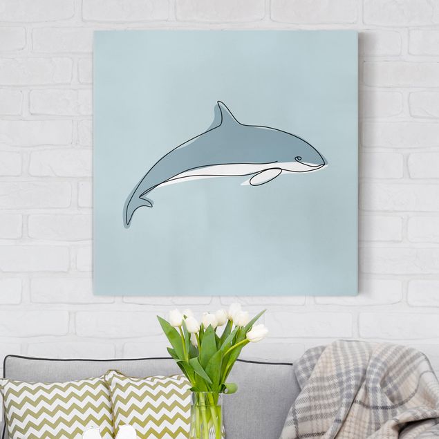 Tavlor blå Dolphin Line Art