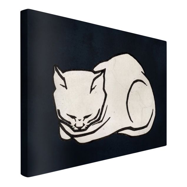 Canvastavlor svart och vitt Sleeping Cat Illustration