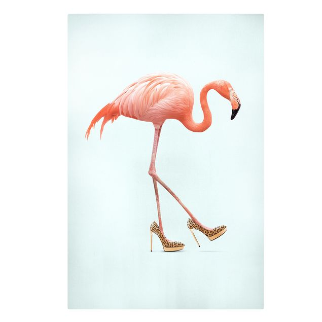 Canvastavlor djur Flamingo With High Heels