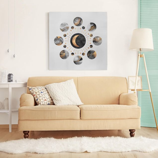 Canvastavlor andlig Moon Phases Abstract Gold