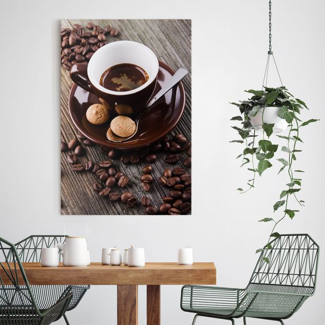 Canvastavlor kaffe Coffee Mugs With Coffee Beans