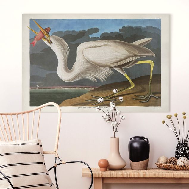 Canvastavlor fisk Vintage Board Great White Egret