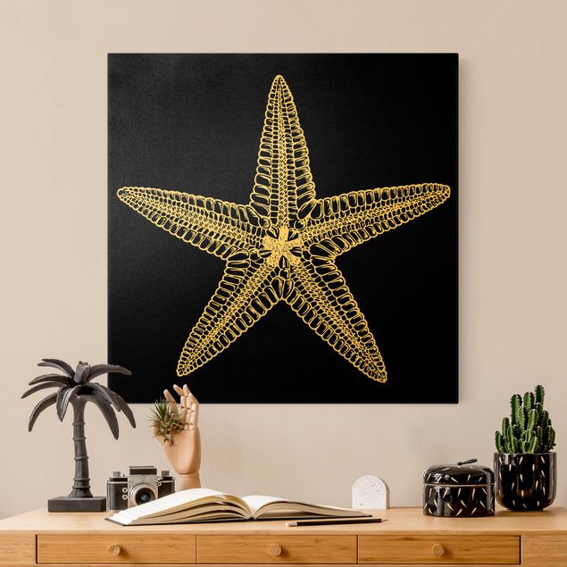 Canvastavlor djur Illustration Starfish On Black