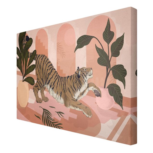 Canvastavlor djur Illustration Tiger In Pastel Pink Painting