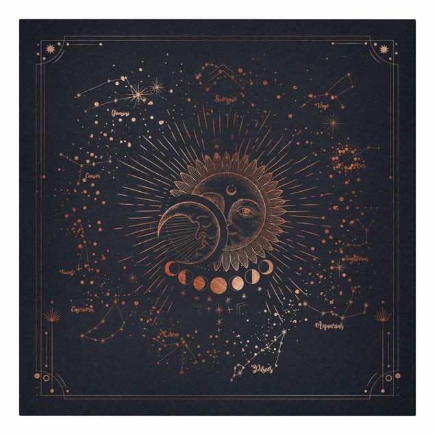 Tavlor modernt Astrology Sun Moon And Stars Blue Gold