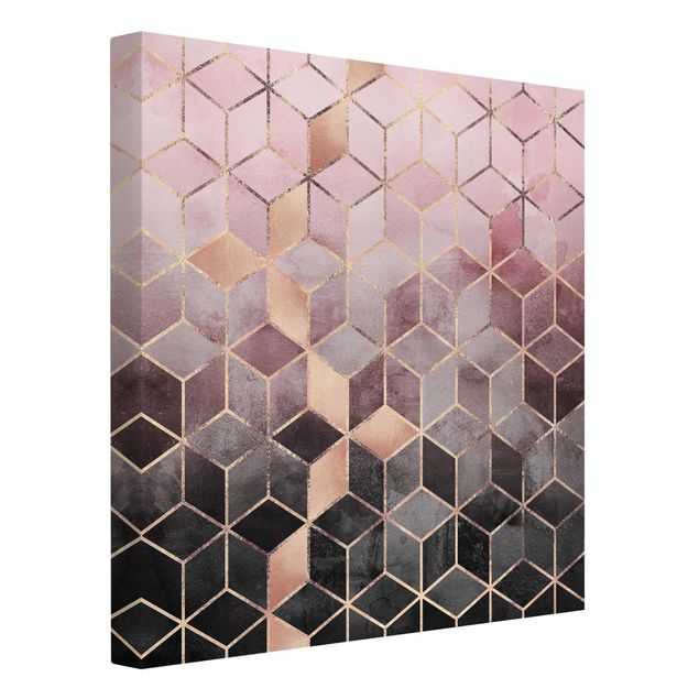 Canvastavlor mönster Pink Grey Golden Geometry