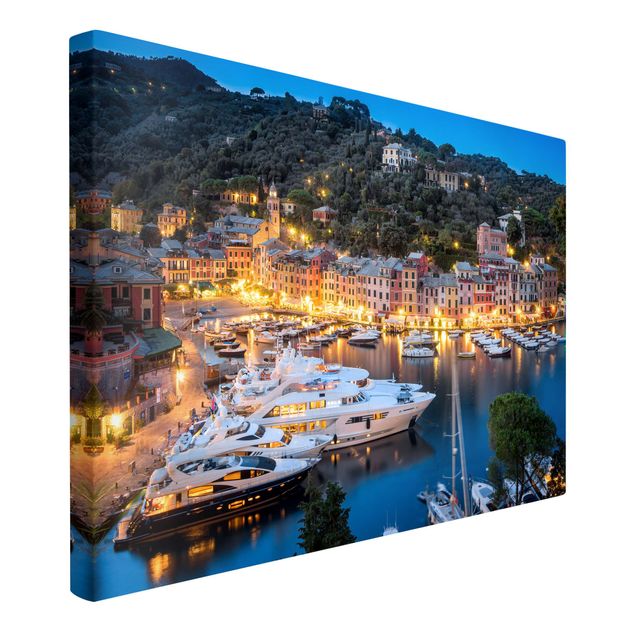 Canvastavlor Arkitektur och Skyline Night Time In The Harbour Of Portofino