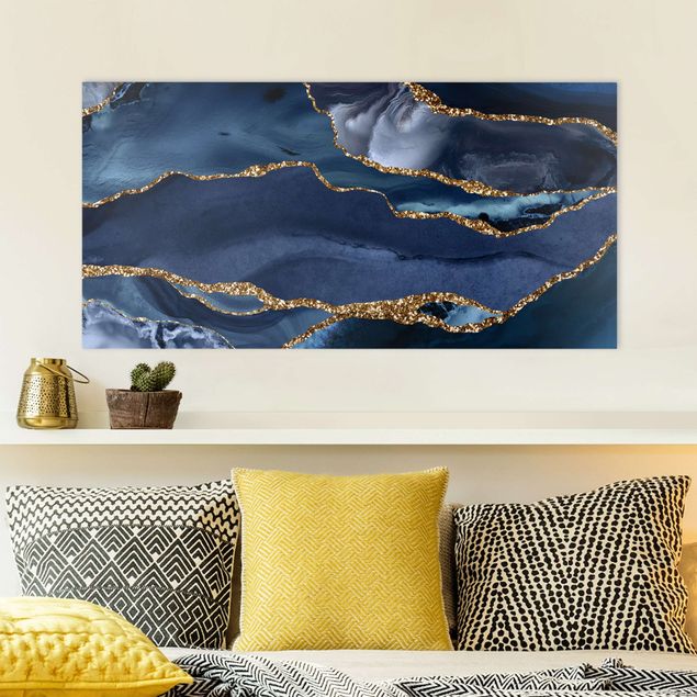 Kök dekoration Golden Glitter Waves Blue Backdrop