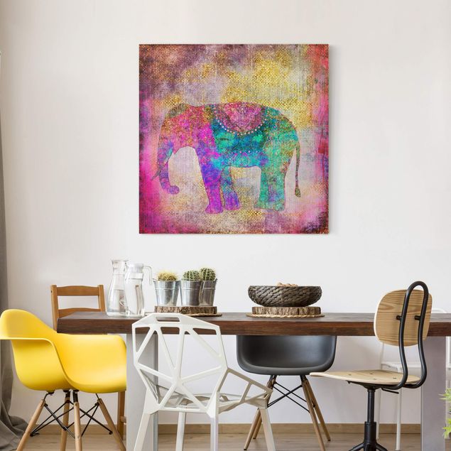 Tavlor elefanter Colourful Collage - Indian Elephant