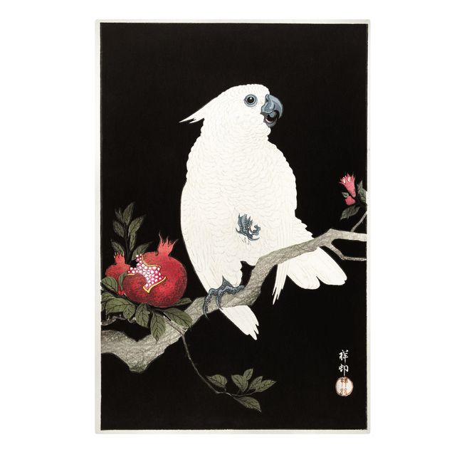 Canvastavlor svart och vitt Asian Vintage Illustration White Cockatoo