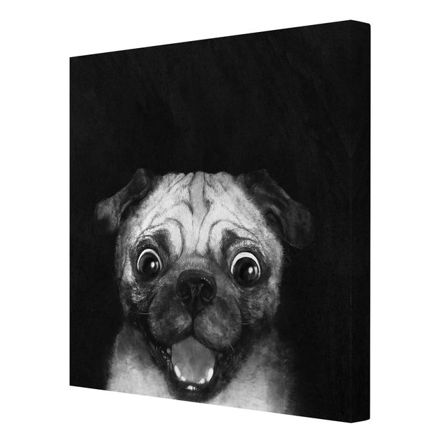 Tavlor konstutskrifter Illustration Dog Pug Painting On Black And White