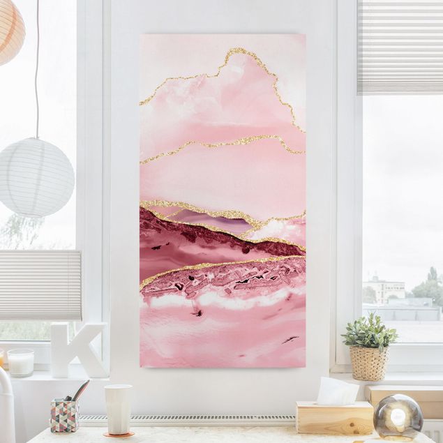 Kök dekoration Abstract Mountains Pink With Golden Lines