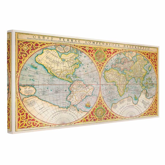 Canvastavlor vintage Historic World Map Orbis Descriptio Terrare Compendiosa