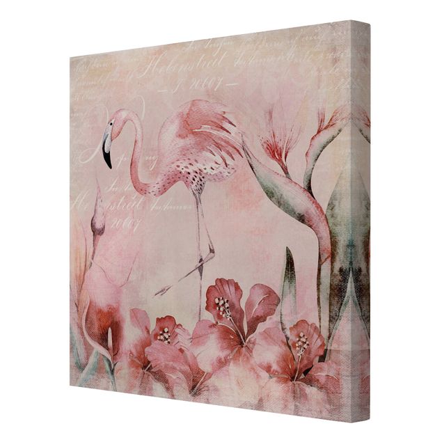 Tavlor rosa Shabby Chic Collage - Flamingo