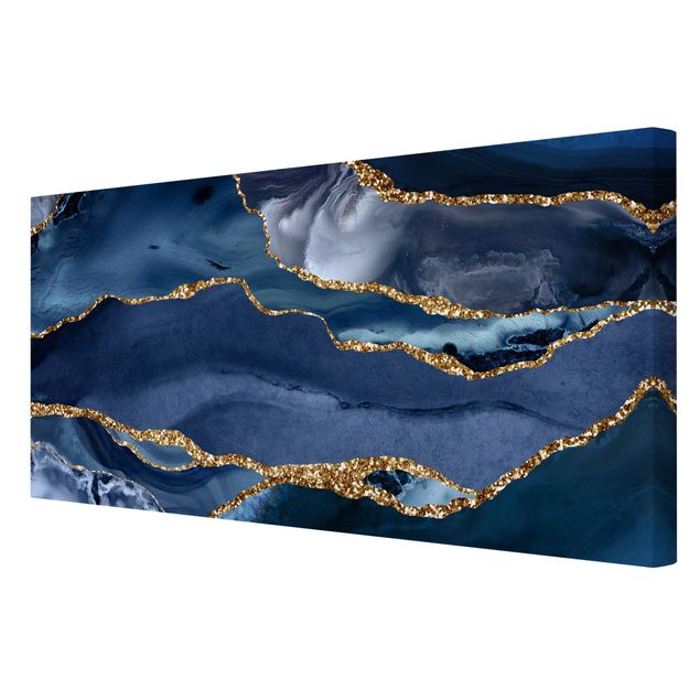 Tavlor Uta Naumann Golden Glitter Waves Blue Backdrop