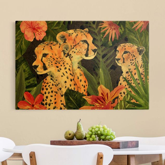 Canvastavlor katter Three Cheetahs In The Jungle