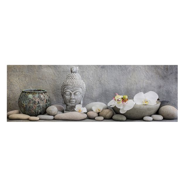 Canvastavlor andlig Zen Buddha With White Orchids