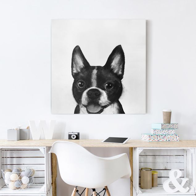 Canvastavlor hundar Illustration Dog Boston Black And White Painting