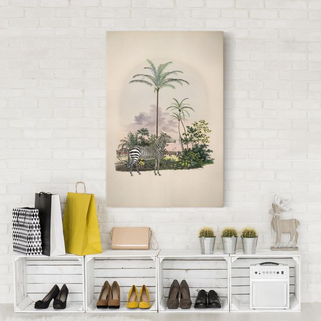 Canvastavlor zebror Zebra Front Of Palm Trees Illustration