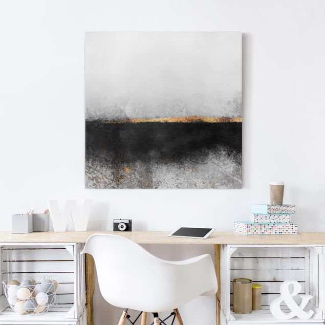 Canvastavlor svart och vitt Abstract Golden Horizon Black And White
