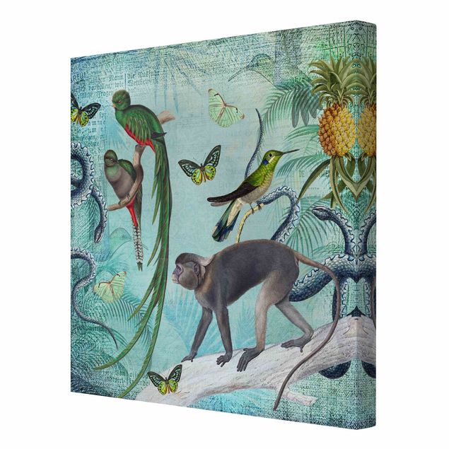 Canvastavlor blommor  Colonial Style Collage - Monkeys And Birds Of Paradise
