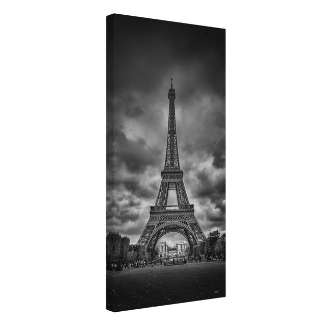 Canvastavlor Arkitektur och Skyline Eiffel Tower In Front Of Clouds In Black And White