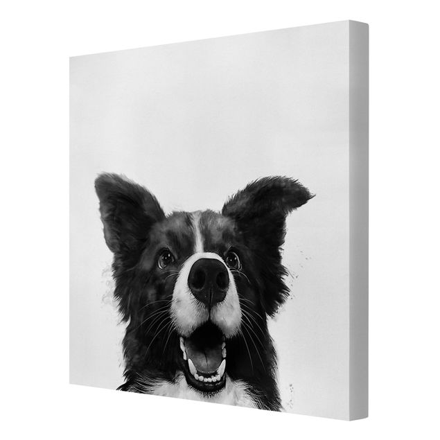 Tavlor konstutskrifter Illustration Dog Border Collie Black And White Painting