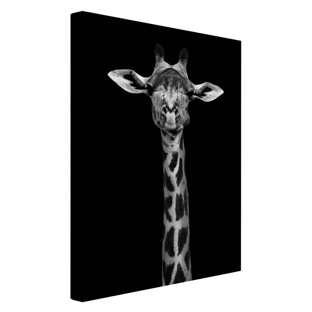 Canvastavlor svart och vitt Dark Giraffe Portrait