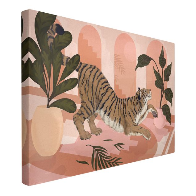 Canvastavlor konstutskrifter Illustration Tiger In Pastel Pink Painting