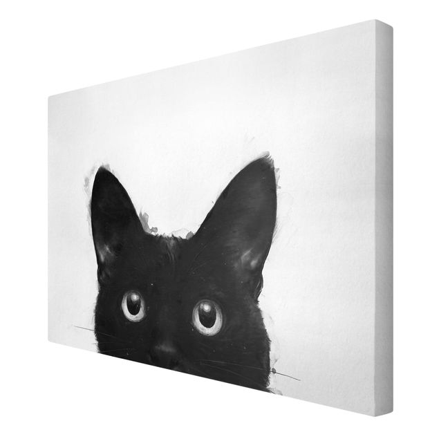 Canvastavlor konstutskrifter Illustration Black Cat On White Painting