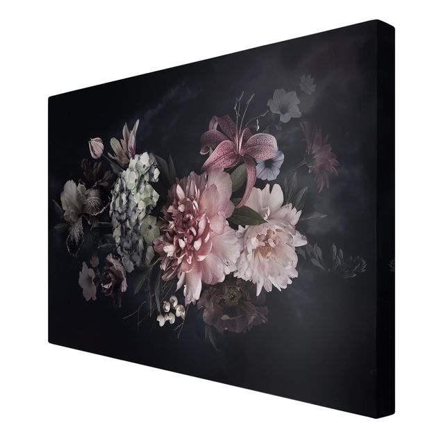 Tavlor svart Flowers With Fog On Black